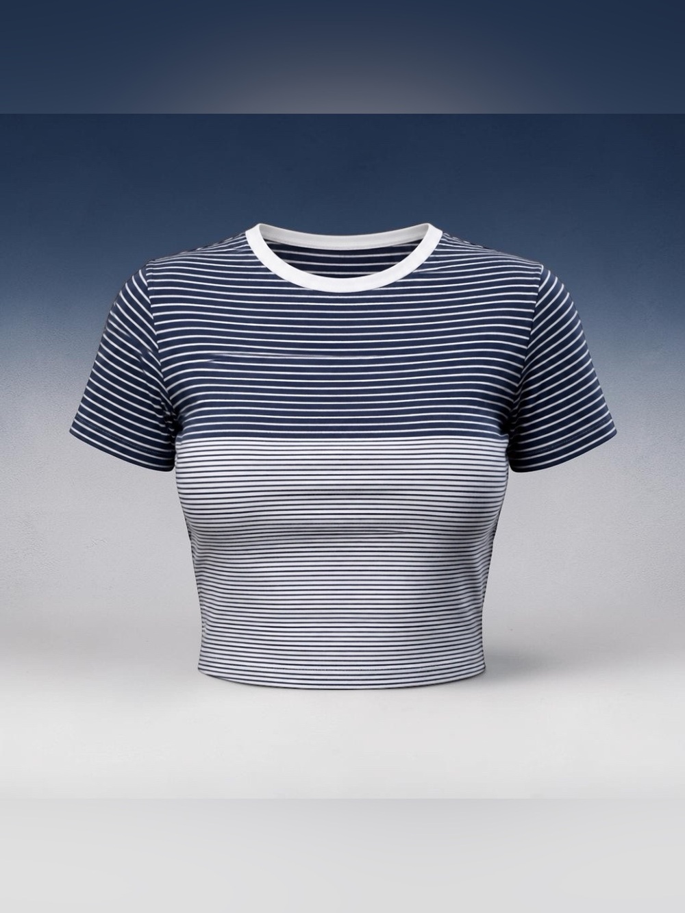 lululemon athletica Navy and White Striped Short-Sleeve Crop Top